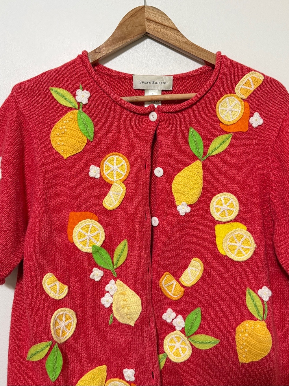 Susan Bristol Vintage Lemon Knit Cardigan Sweater Size Large XL Vtg - Picture 4 of 9